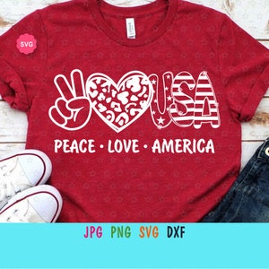 Peace Love Amerika Svg für Cricut, USA Shirt Svg, Happy 4th Juli Svg, Independence Day Svg, Amerika Liebe Svg