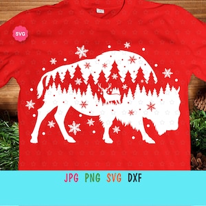 Winter Buffalo Bison Svg für Cricut, Hello Winter Print für T-Shirt, Weihnachtsshirt Svg, Bison Svg, Let it snow Svg, Holiday Svg