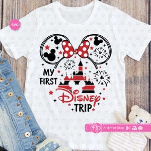 Mouse Girl Minha Primeira Viagem Svg para cricut, Aniversariante Svg, Férias em família Svg, Orelhas de rato Svg, Férias de aniversário Svg