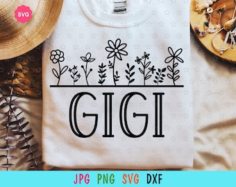 May include: White sweatshirt with a black floral design and the word "GIGI" in a bold, outlined font.