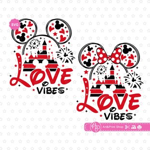 Paquete de vibraciones de amor de ratón Svg, Svg de amor, Svg de orejas de ratón, Svg del día de San Valentín, Svg de San Valentín de ratón, Svg de camiseta de San Valentín