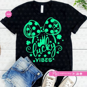 Mouse Girl Lucky Vibes Svg para cricut, Feliz Dia de São Patrício Svg, Mouse vibes Svg, Clover Svg, Lucky mama Svg
