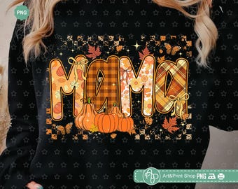 Coquette Fall Mama PNG: Pumpkin Checkered Design (Digital Download)