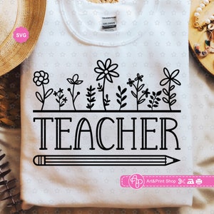 Florales Lehrer-Svg für Cricut, Lehrer-Svg, Blumen-Bleistift-Svg, Teach Love Inspire Svg, Schul-Svg, Lehrer-Shirt-Svg