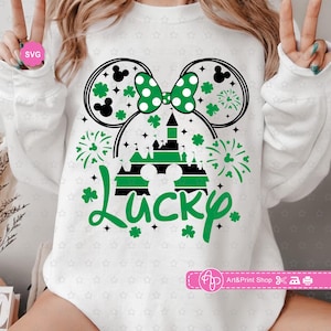 Castelo da sorte da menina rato Svg para cricut, Feliz dia de São Patrício Svg, Orelhas de rato Svg, Trevo Svg, Lucky Svg, Lucky boy Svg