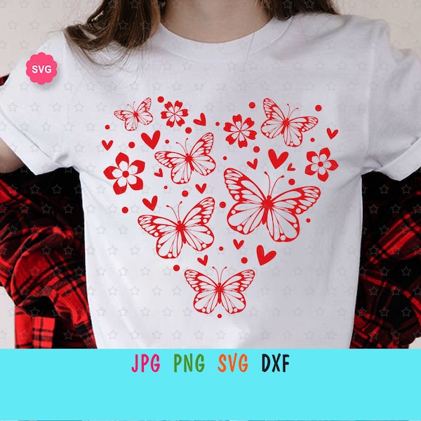 Butterfly Heart Svg for cricut, Flowers heart print for t-shirt, Happy Valentine's Day Svg, Heart Svg, Floral heart Svg