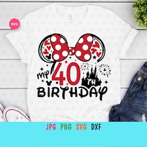 Mouse Il mio 40esimo compleanno Svg per cricut, Stampe per ragazza di compleanno per t-shirt, Orecchie di mouse Svg, Il mio compleanno Svg, Compleanno mamma Svg
