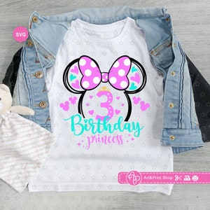 Maus 3rd Birthday Prinzessin svg für Cricut, Geburtstagskind druck für t-shirt, Mini geburtstag svg, Baby svg