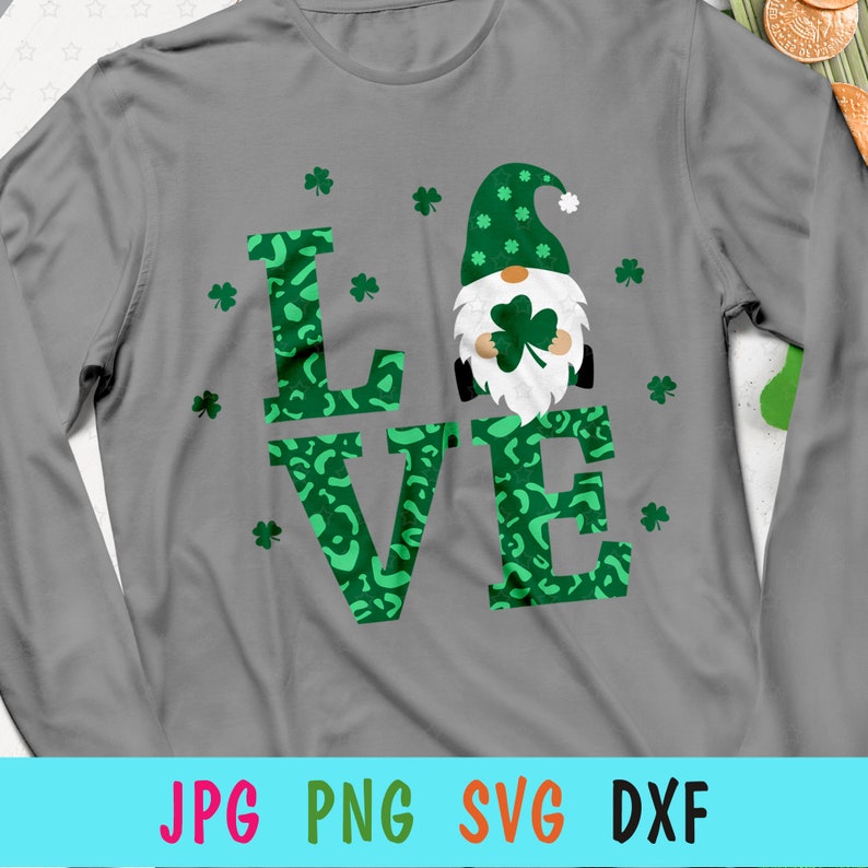 Clover love SVG for Patrick Day St Patricks Day gnome SVG for cricut Love gnome with shamrock print for t-shirt