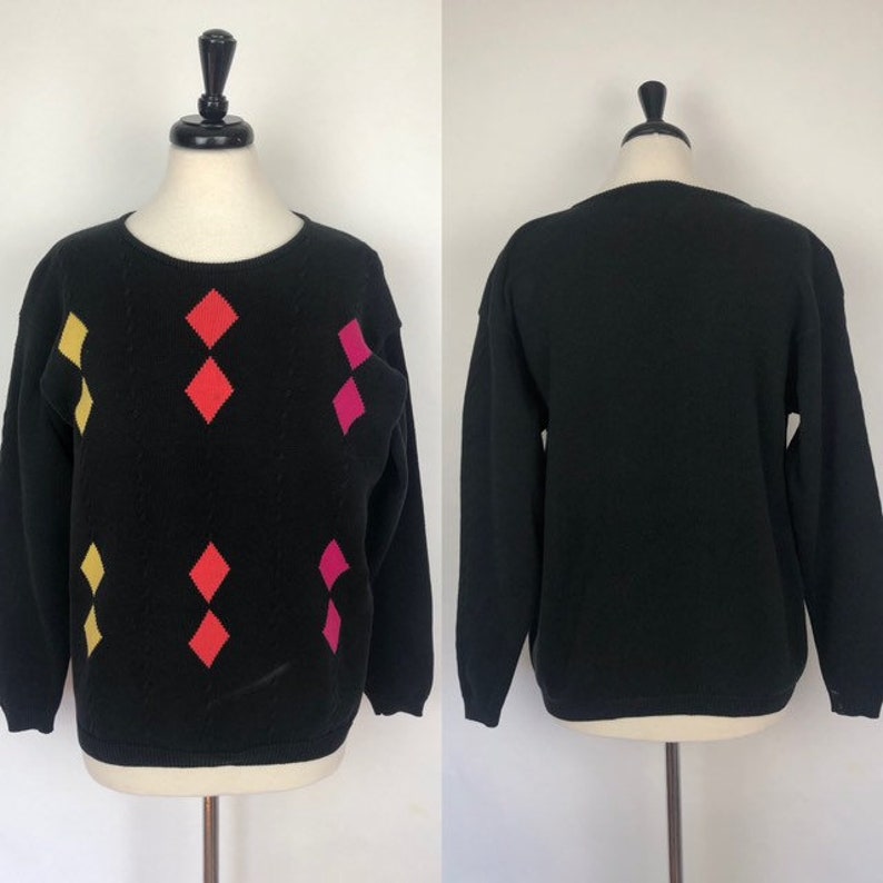 Vintage Pringle of Scotland Diamond Pullover Sweater Small Hand Intarsia