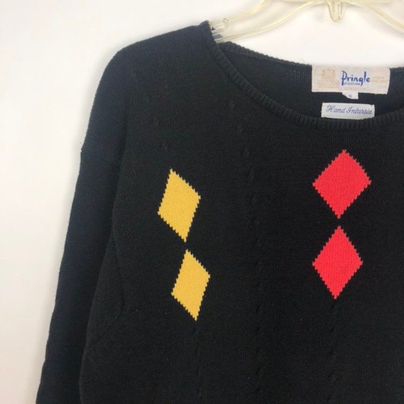 Vintage Pringle of Scotland Diamond Pullover Sweater Small Hand Intarsia