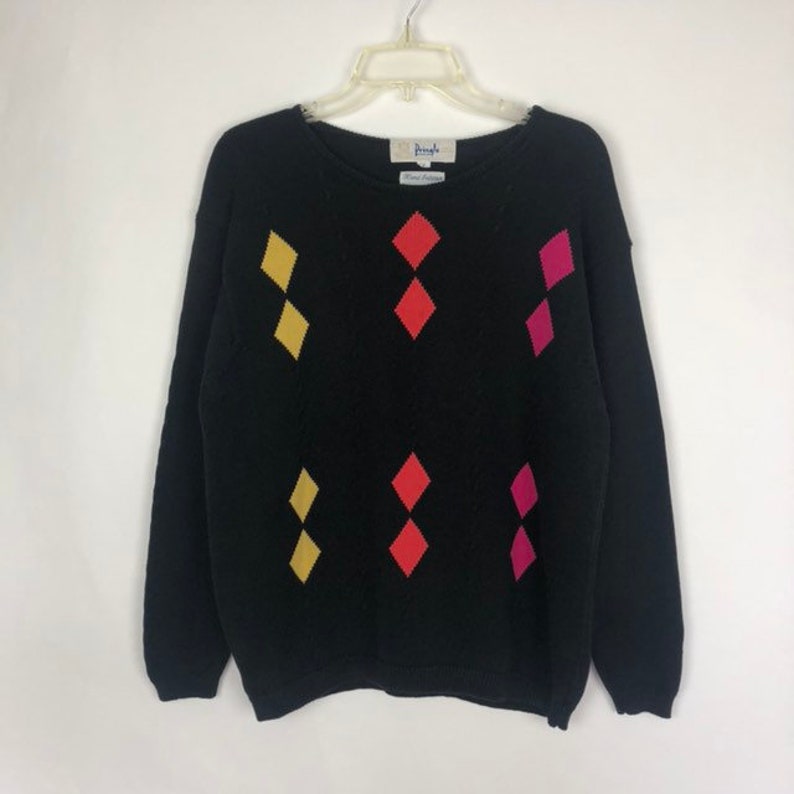 Vintage Pringle of Scotland Diamond Pullover Sweater Small Hand Intarsia