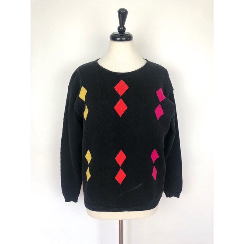 Vintage Pringle of Scotland Diamond Pullover Sweater Small Hand Intarsia