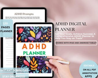Planer ADHD dla dorosłych i nastolatków, cyfrowy plik PDF do druku, planer koncentracji i produktywności, codzienny organizer, zarządzanie czasem, natychmiastowe pobieranie