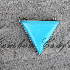 Stabilized Turquoise Triangle Cabochon 925 Sterling Silver Gold Plated Bezel Pendant With Double Bails