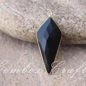 Black Onyx Kite Shape Briolette 925 Sterling Silver Gold Plated Bezel Pendant