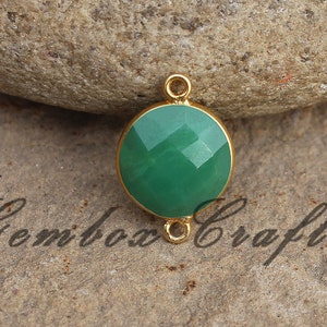 Natural Green Aventurine Round Briolette 925 Sterling Silver Gold Plated Bezel Connector