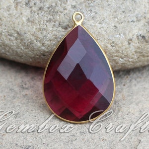 Ruby Hydro Quartz Pear Briolette 925 Sterling Silver Gold Plated Bezel Pendant