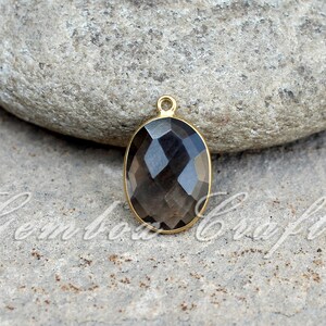 Smokey Quartz Oval Briolette 925 Sterling Silver Gold Plated Bezel Pendant