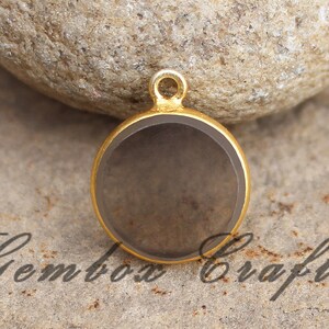 Smokey Hydro Quartz Round Both Side Flat Smooth 925 Sterling Silver Gold Plated Bezel Pendant