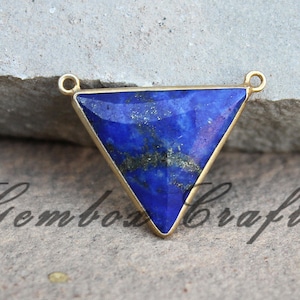 Natürliche Lapislazuli Dreieck Briolette 925 Sterling Silber Vergoldete Lünette Doppel Bails Anhänger