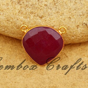 Jakość AAA+ barwiony rubinowy korund kwarcowy serce Briolette 925 srebro pozłacane łącznik oprawy TwoLoop wisiorek ręcznie robiona biżuteria ogniwo