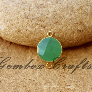 Briolette redonda de cuarzo crisoprasa, plata de ley 925, conector de bisel chapado en oro *Hermosa crisoprasa*Joya verde*Conector de cuarzo*