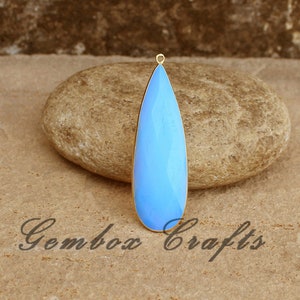 Opalite Quartz Pear Briolette 925 Sterling Silver Gold Plated Bezel Pendant