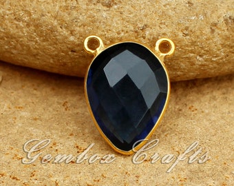 London Blue Topaz Hydro Quartz Pear Briolette 925 Sterling Silver Gold Plated Bezel Two Loops Pendant