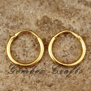 1 Pair of 925 Sterling Solid Silver Gold Plated Endless Circle Hoop Sleeper Earrings *Round Golden Thick Wired Chunky Huggie Earring Hoops*