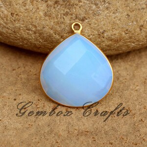 Opalite Quartz Heart Briolette 925 Sterling Silver Gold Plated Bezel Pendant