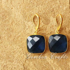 925 Silver Earrings. London B T Earrings Jewelry. London Blue Topaz Hydro Quartz Square Gemstone Lever Back Earrings.