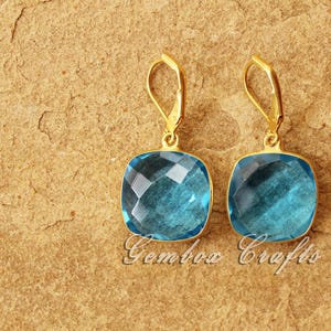925 Silver Earrings. Sky B T Earrings Jewelry. Sky Blue Topaz Hydro Quartz Square Gemstone Lever Back Earrings.