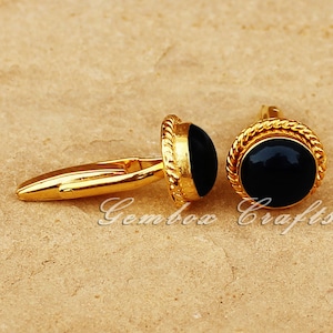 Black Cufflinks. Round Cuff Link. Natural Onyx Cuffs. 925 Silver Cufflinks, Real Gemstone Cufflinks. Suit Accessories. Groomsmen Gift Idea