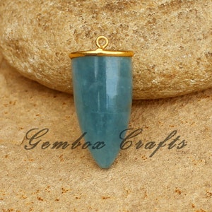 Natural Milky Aquamarine Horn Smooth 925 Sterling Silver Gold Plated Bezel Pendant