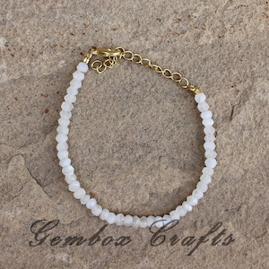 Natural Rainbow Moonstone 3-4mm Roundel Faceted Beaded Gold Plated Bracelet