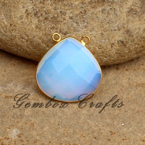 Opalite Quartz Heart Briolette 925 Sterling Silver Gold Plated Bezel Double Bail Pendant