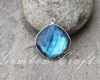Natuurlijke labradoriet kussen vierkante briolette 925 sterling verzilverde ring hanger
