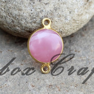 Rhodochrosite Quartz Round Cabochon Briolette 925 Sterling Silver Gold Plated Bezel Connector