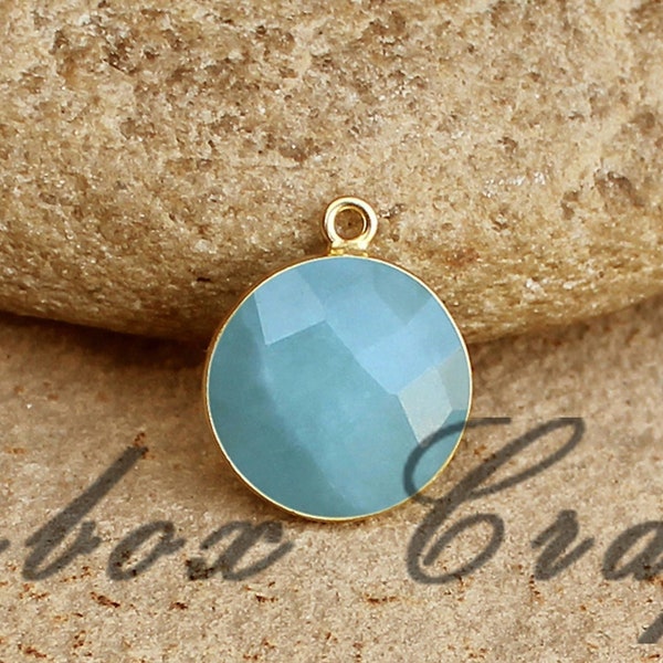Natural Milky Aquamarine Round Briolette 925 Sterling Silver Gold Plated Bezel Pendant *Aaa Quality Aquamarine*Blue Round*Natural Aqua Gems*
