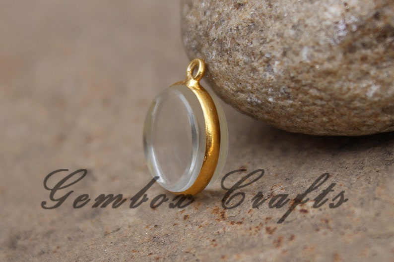 Crystal Hydro Quartz 22mm Round Both Side Flat Smooth 925 Sterling Silver Gold Plated Bezel Pendant