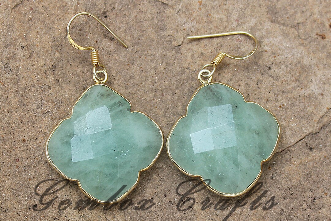 Milky Aquamarine 18mm Clover Briolette 925 Sterling Silver Gold Plated ...