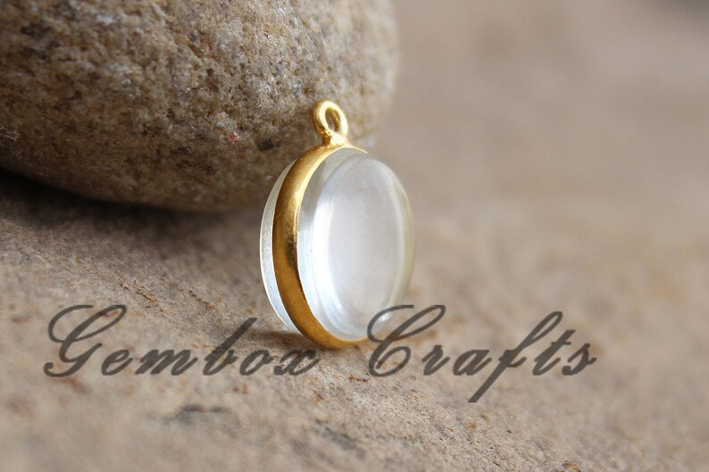 Crystal Hydro Quartz 22mm Round Both Side Flat Smooth 925 Sterling Silver Gold Plated Bezel Pendant