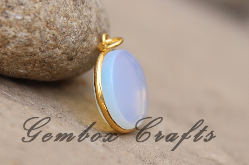 Opalite Quartz 20mm Round Both Side Flat Smooth 925 Sterling Silver Gold Plated Bezel Pendant