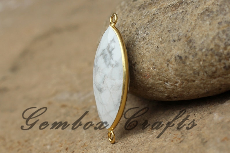 Howlite 19x38mm Marquise Briolette 925 Sterling Silver Gold Plated Bezel Connector