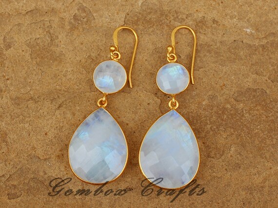 Rainbow Moonstone Chandelier Earrings Gold-plated Sterling Silver Teardrop Rainbow Moonstone Chandelier Earrings Gold-plated Sterling Silver Teardrop