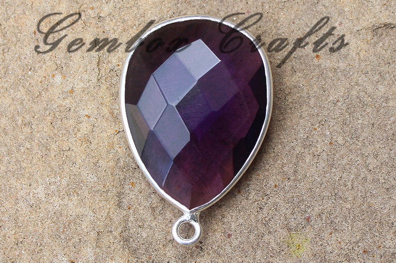 Amethyst Quartz 20x25mm Pear Briolette 925 Sterling Silver Plated Bezel Pendant