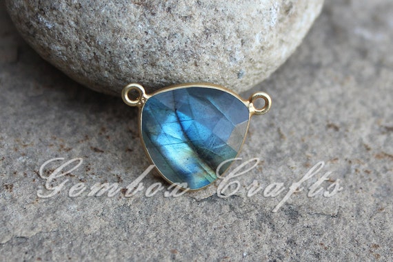Natural Labradorite 10x40mm Rectangle Briolette 925 Sterling Silver Plated Bezel Connector