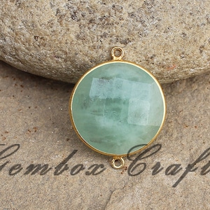 Natural Milky Aquamarine Round Briolette 925 Sterling Silver Gold Plated Bezel Connector