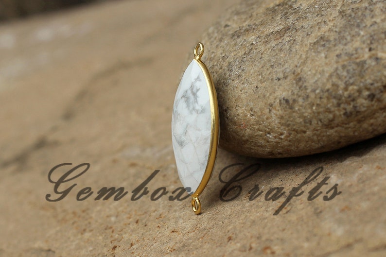 Howlite 19x38mm Marquise Briolette 925 Sterling Silver Gold Plated Bezel Connector